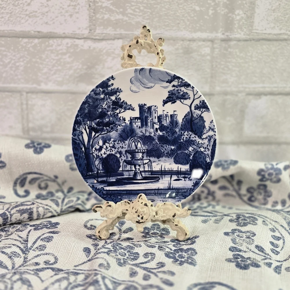 Country Heritage Blue & White Porcelain 6" Dessert Plates Set of 4 Cottage Farm - Picture 6 of 8